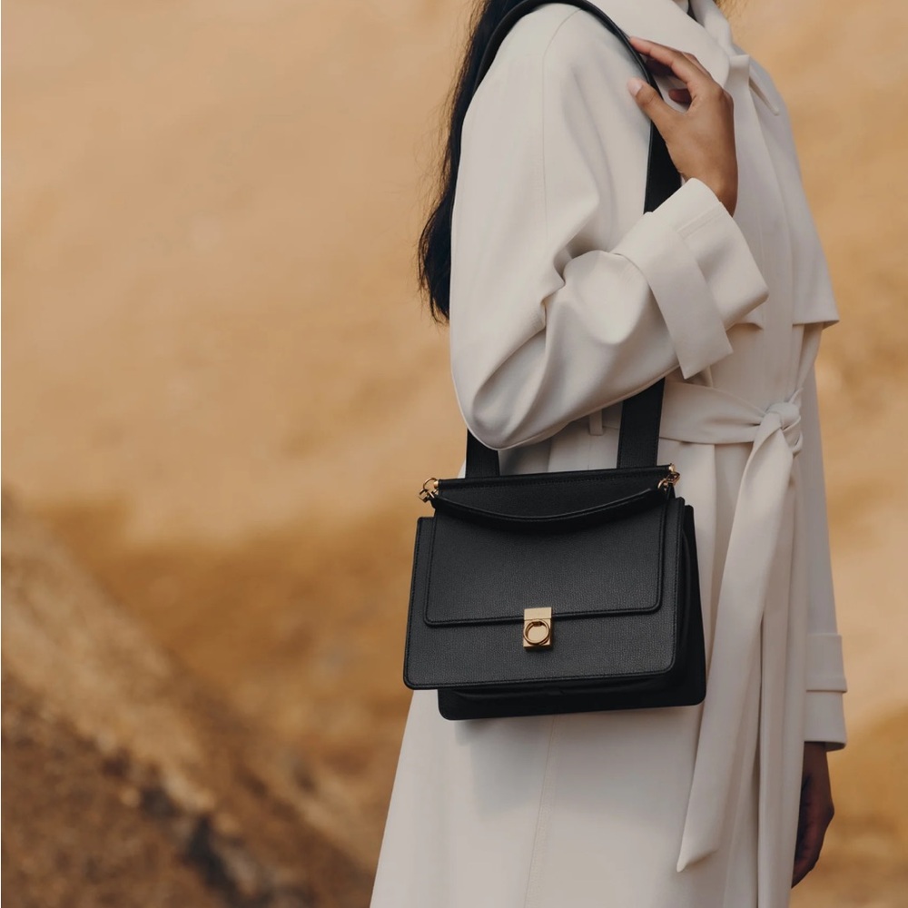 Polène Black Structured Crossbody Bag with Gold Hardware